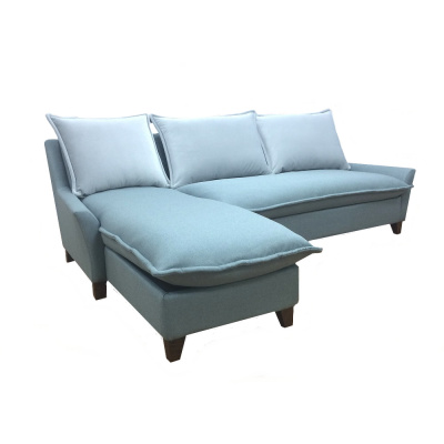 Диван угловой GRUPPO 396 Хадсон (2490), левый угол , в жаккарде Мальмо72 цвет серо-зеленый, подушки спинки в велюре Generation 10 светло-серый